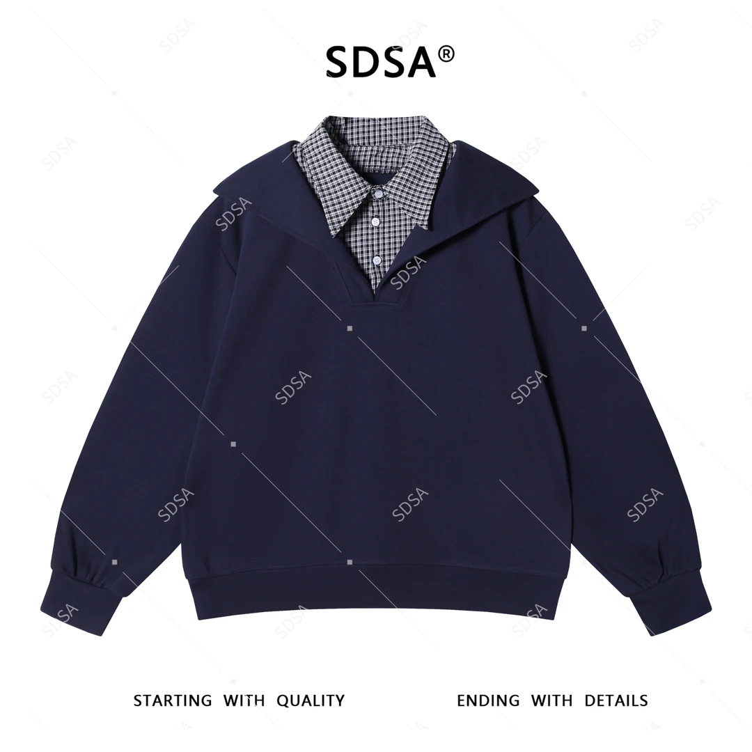 SDSA男士秋冬新款轻奢痞帅男装韩版撞色拼接翻领卫衣设计师百搭潮