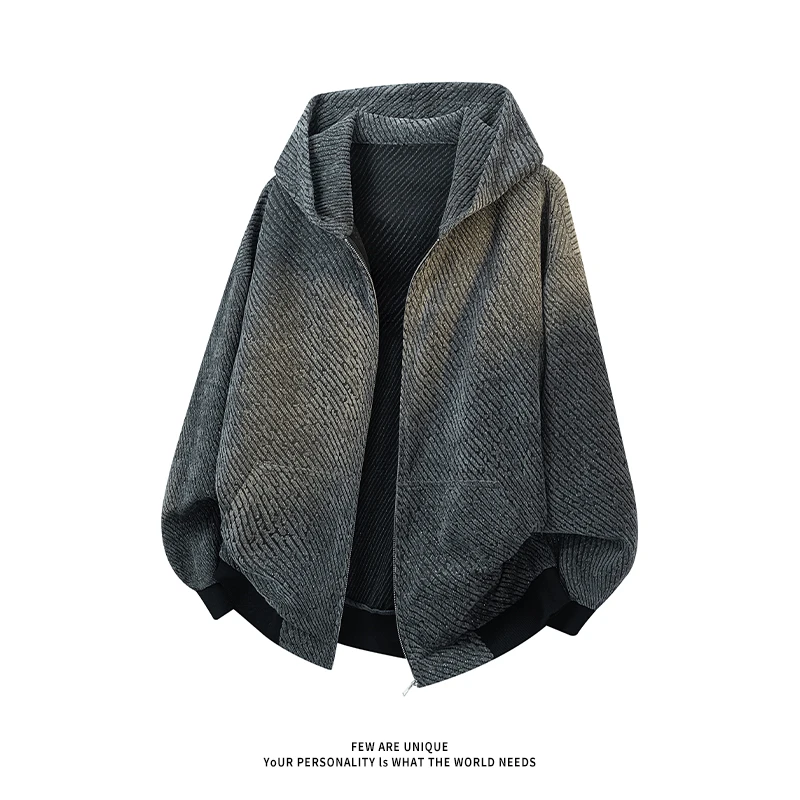 条纹开衫卫衣外套男春秋2025新款百搭连帽宽松休闲潮牌春装夹克.