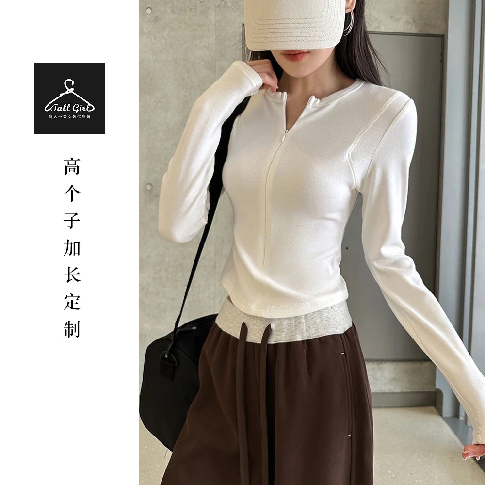 「首尔少女」高个子韩版修身显瘦百搭拉链长袖上衣