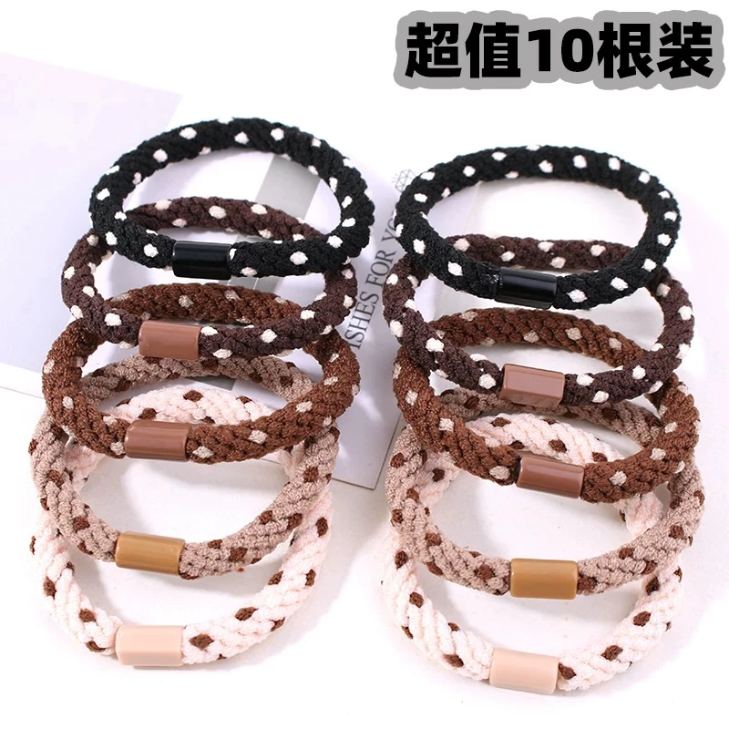 A十个装奶咖色蝴蝶结头绳高弹力扎头发橡皮筋不伤发丸子头1351