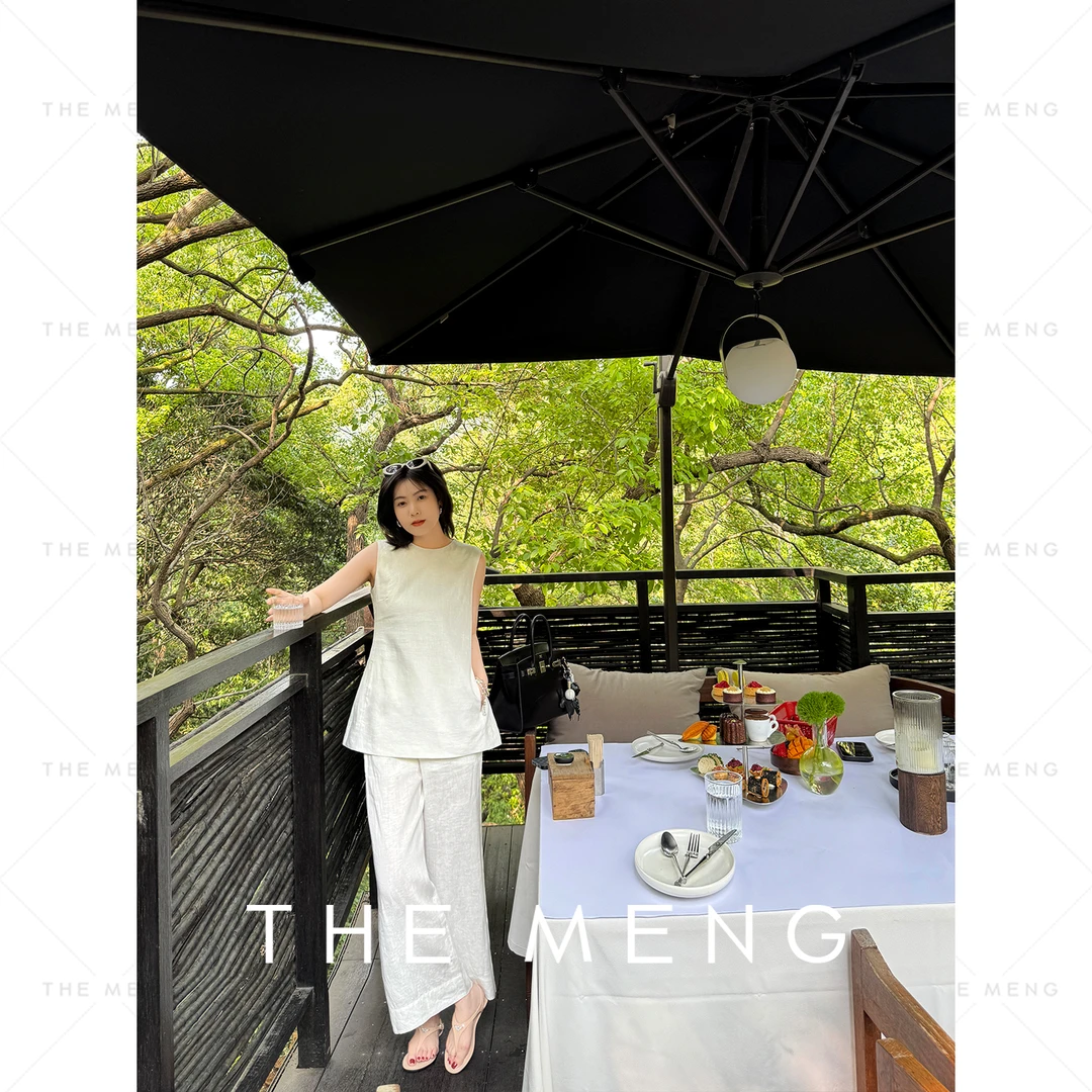 THE MENG【倾风】精纺亚麻通勤背心休闲裤套装#M252D0152+M252P0156