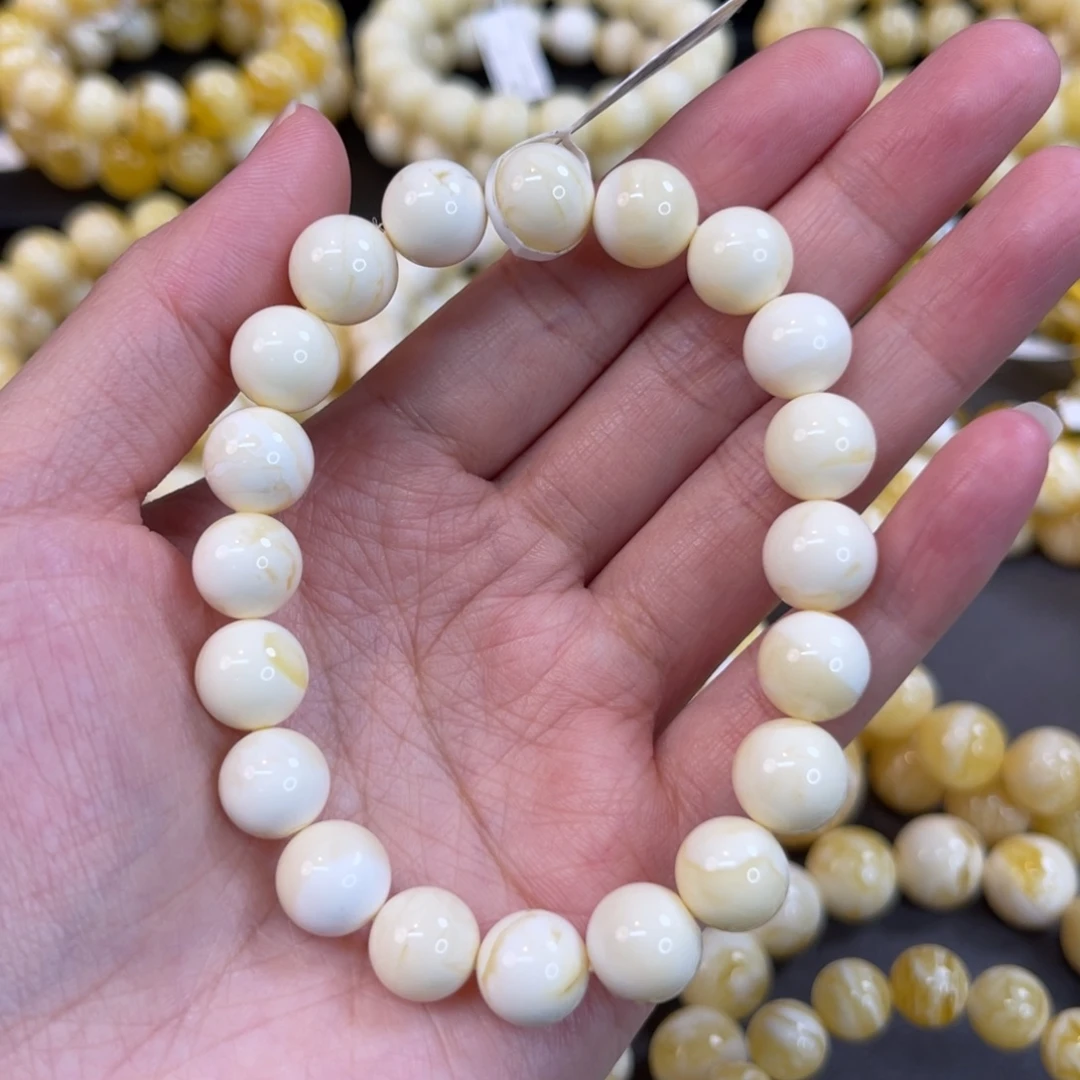 蜜蜡未镶嵌手串10mm瓷白满蜡顺色