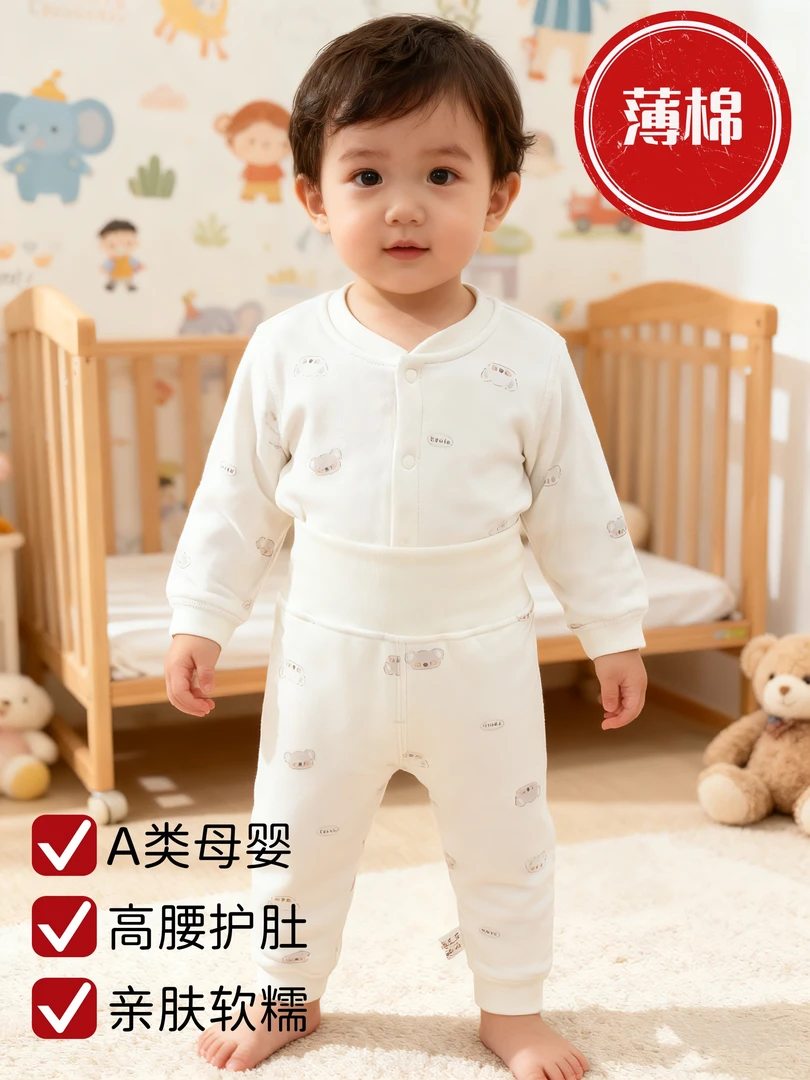 蚕棉婴幼儿对开棉保暖套装儿童婴儿分体高腰保暖宝宝分体套装