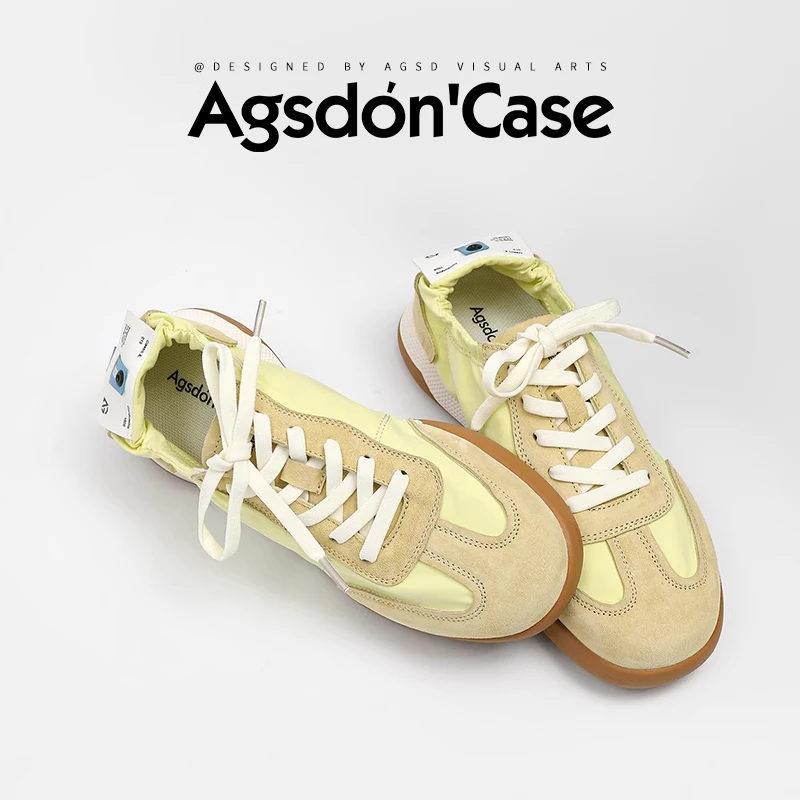 奥古狮登黄色德训鞋女2025新款夏季薄透气运动芭蕾阿甘女鞋厚底爆