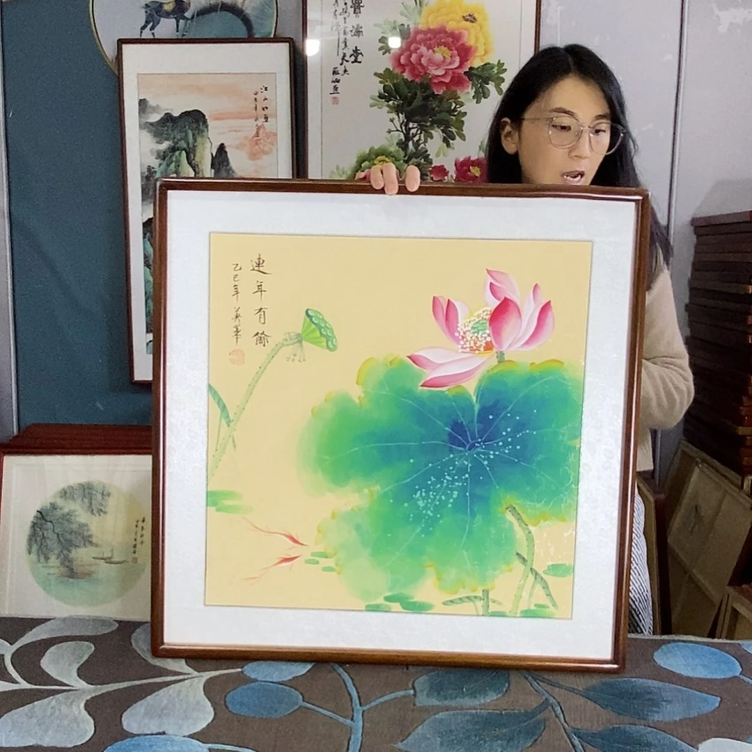 国画手写手绘带框包邮国画作品62✖️62