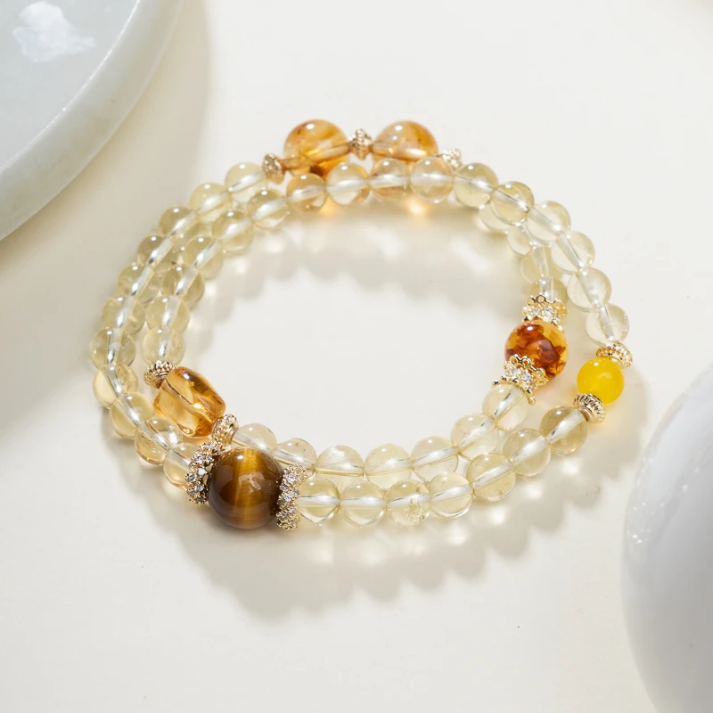 XIANYUAN/仙源【屿婉清扬】 黄水晶6mm虎眼石花珀双圈手串