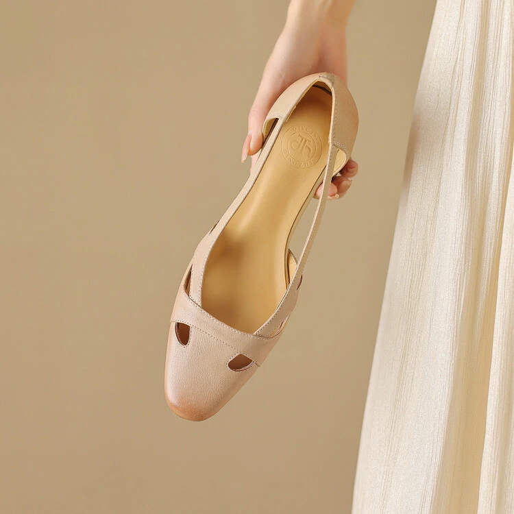 下架3公分 2024年春秋新款单鞋方头粗跟镂空时尚百搭中跟单鞋