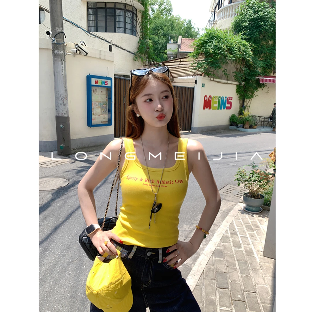 爆款工字美式背心女夏外穿2025新款红黄色酷辣小吊带无袖上衣内搭