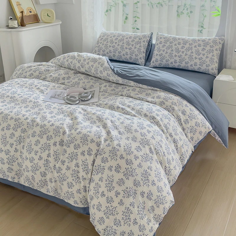 【浅画】有氧提花双层纱韩版碎花柔软透气四件套床单