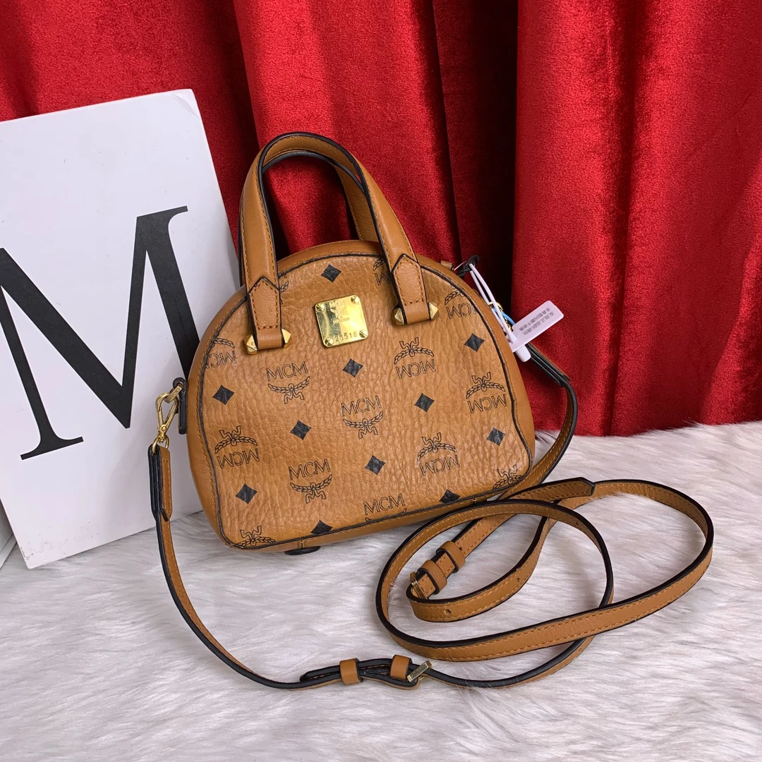 95新 MCM 干邑色苹果包/AR09604023/4023/瑕