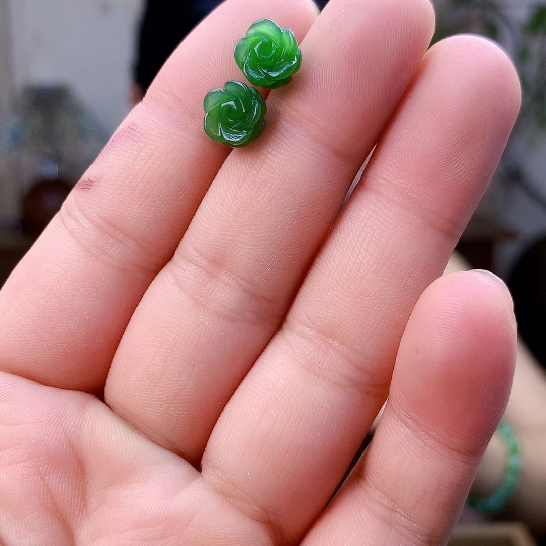 和田玉（碧玉）银S925镶嵌吊坠(不含链)耳钉