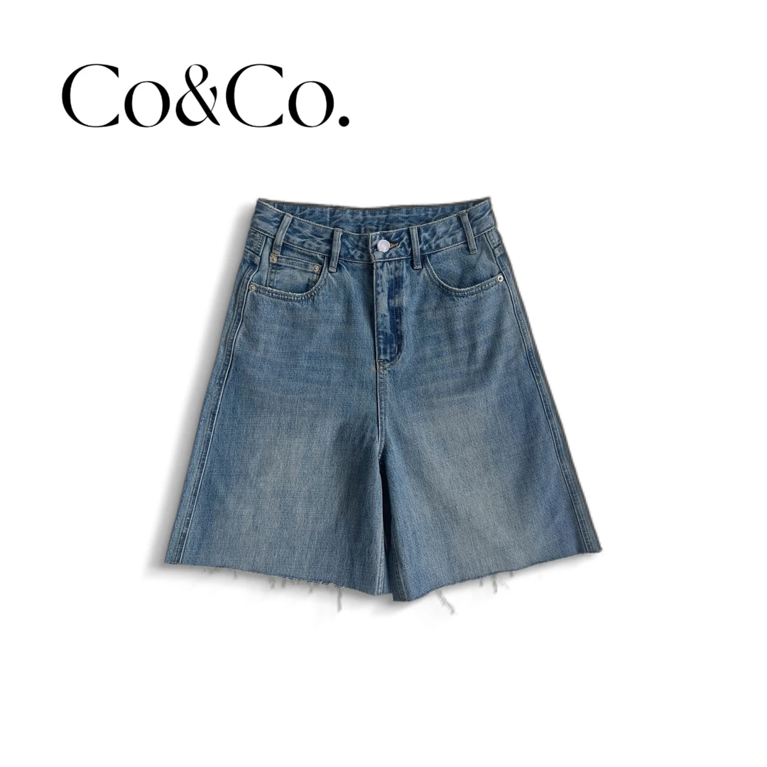 Co&Co.「沫栀」夏季薄款休闲百搭显瘦高腰阔腿五分中裤牛仔短裤1366