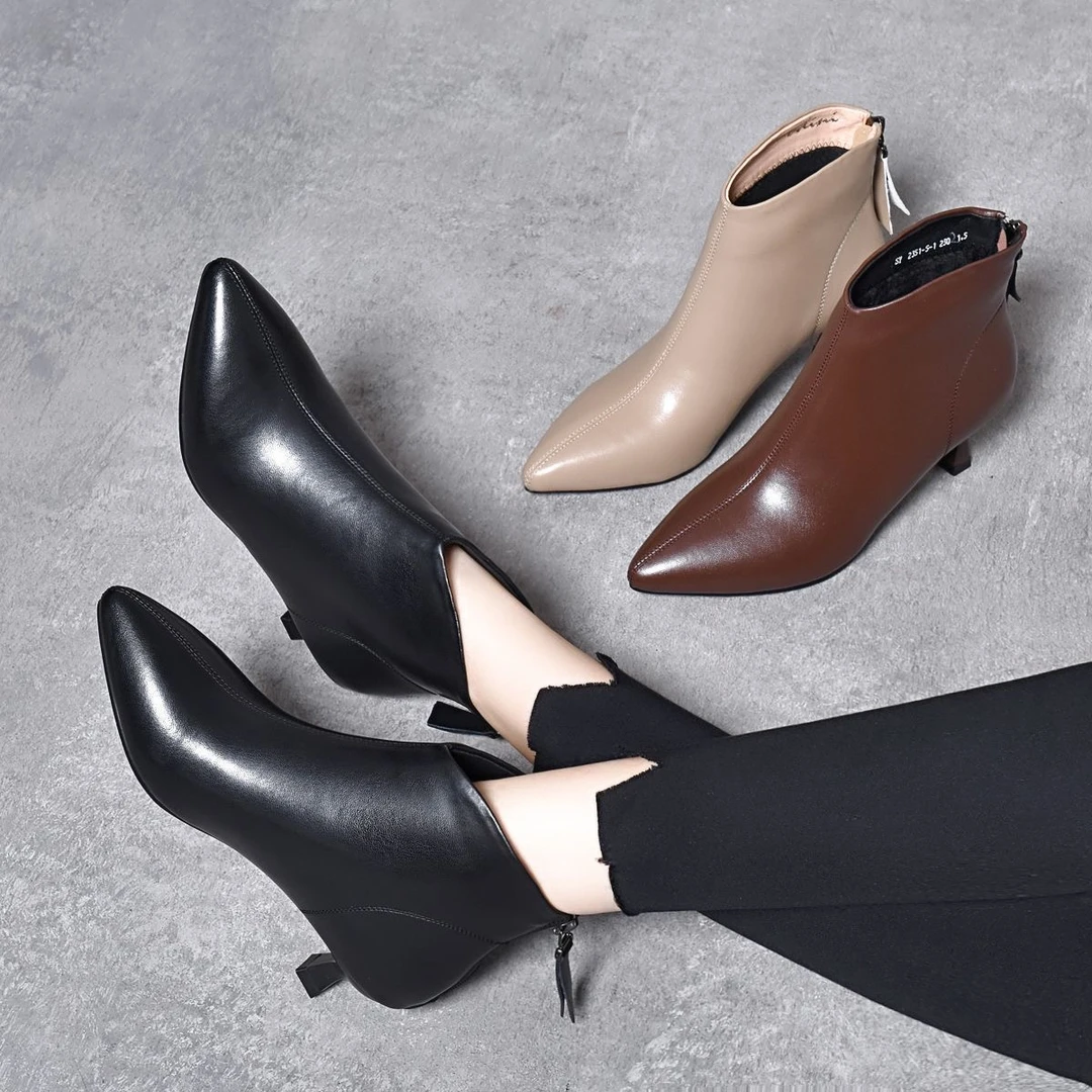 细跟短靴真皮裸靴2351