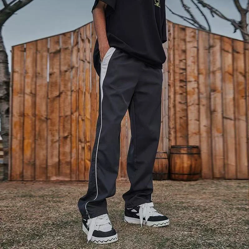 A19-4三色“拼色”松紧腰直筒裤