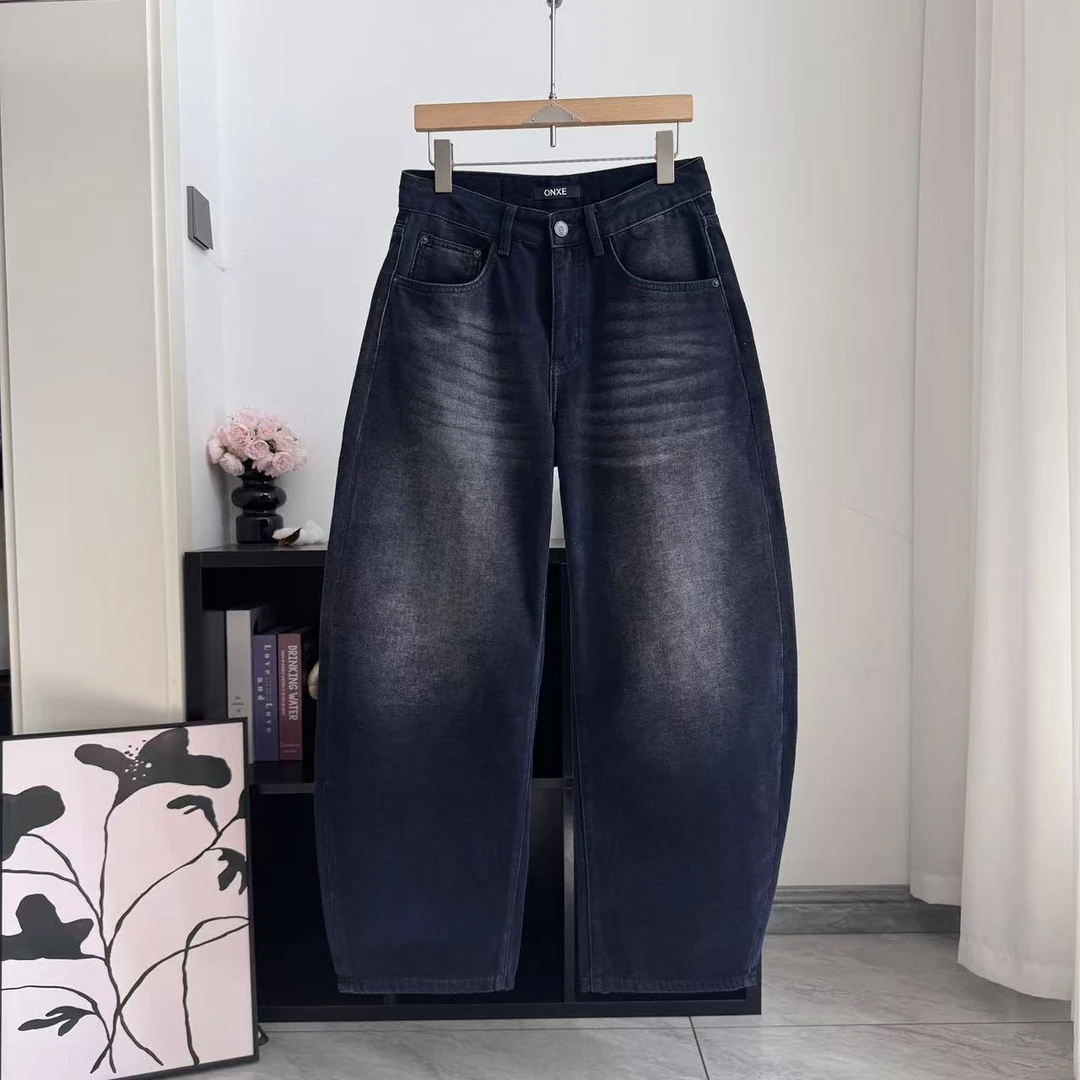 2025秋冬季男士牛仔弯刀裤深海蓝潮流痞帅风180100Z