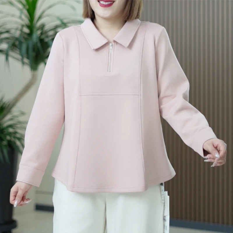 双面液氨棉上衣半拉链修容线糖果色翻领文艺显瘦大码秋季打底女