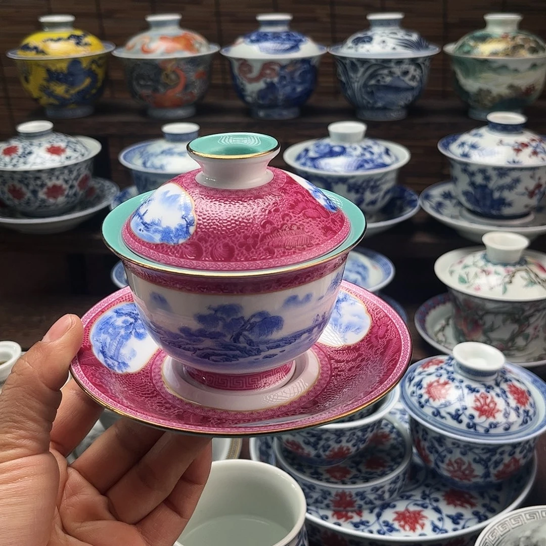 蔡***姐陶摆件景德镇陶瓷三才盖碗