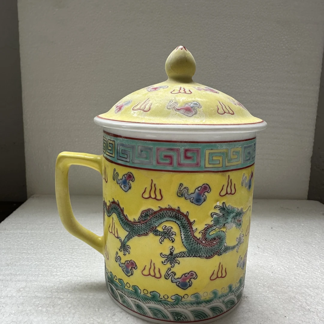 {微瑕慎拍}双龙戏珠手绘景德镇陶瓷办公杯