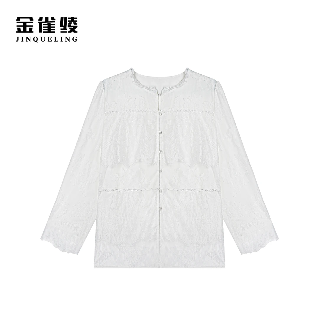 金雀绫【风花雪月】时尚原创设计师款蕾丝工艺轻奢感衬衫SZ1S23