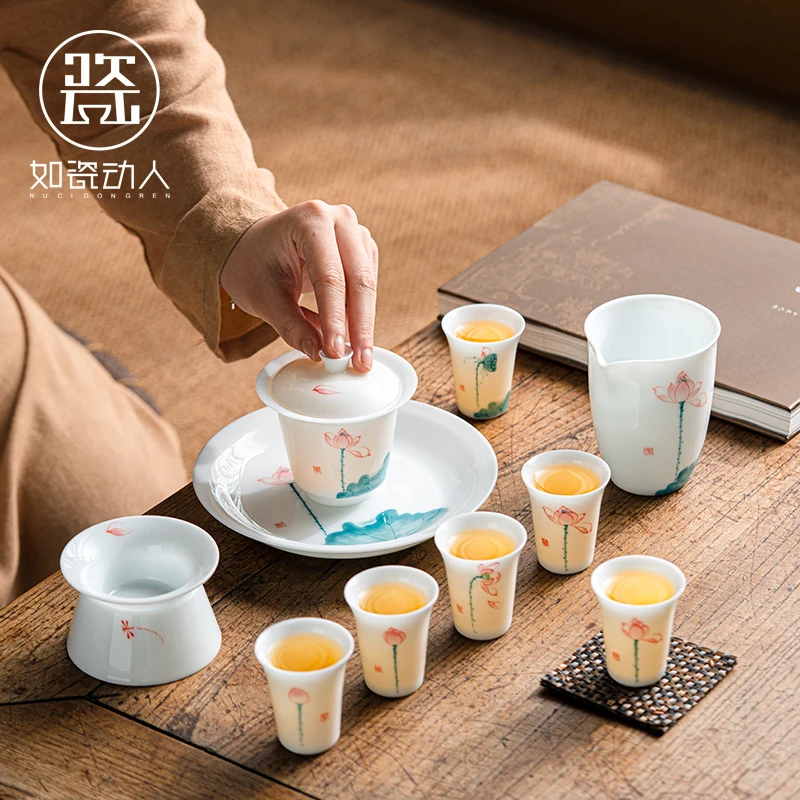 如瓷动人功夫茶具套装家用中式高档高端手绘全套盖碗茶杯礼盒装