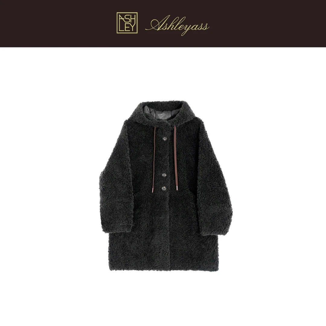 【ASHLEYASS】“挪威森林”羊毛连帽慵懒廓形森棕颗粒外套LSE251502S