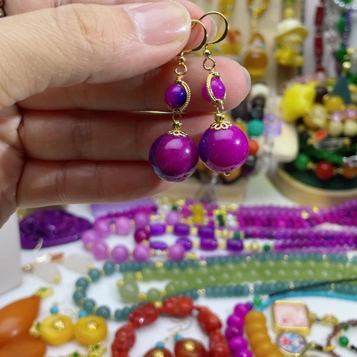 15号玫红色设计款耳坠