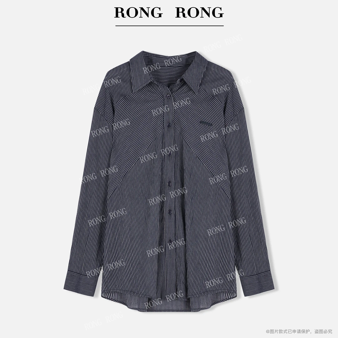 溶溶【松弛新章】RONGRONG 100棉色织条纹拼接老钱风衬衣25C001011