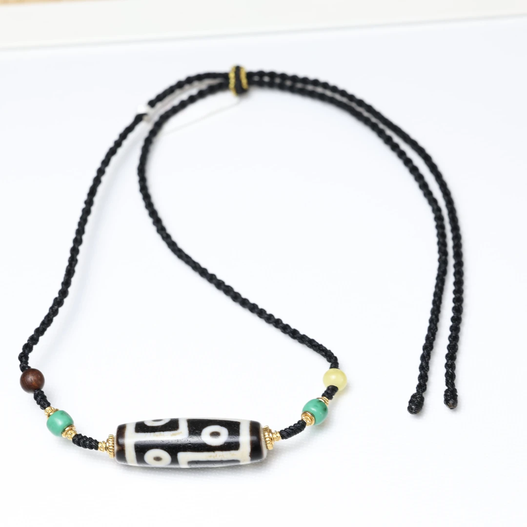 黑白折线六眼天珠项链 男女同款 尺寸约36mm×13mm左右