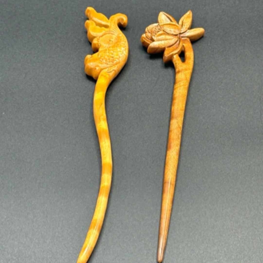 金丝楠木发簪复古发饰百搭民族风中国风发簪子头饰古风（水波纹）