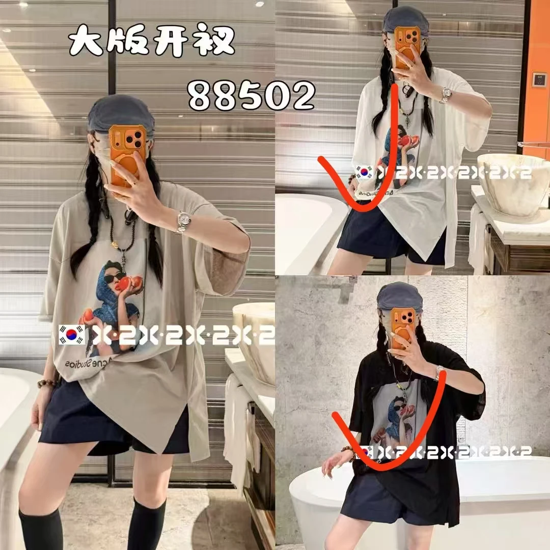 88502夏季宽松大码圆领大力水手印花显瘦百搭短袖T恤