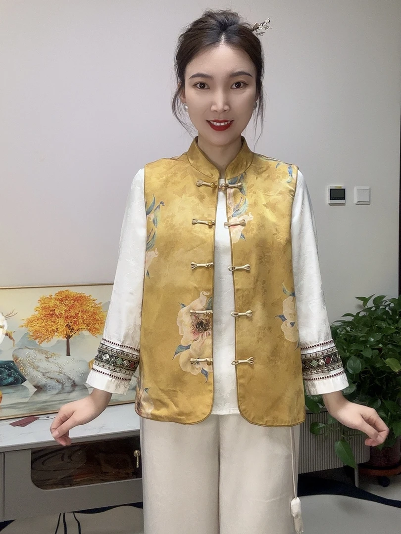 新中式提花立领马甲重工艺亮色国风盘扣时尚上衣名族风典雅气质