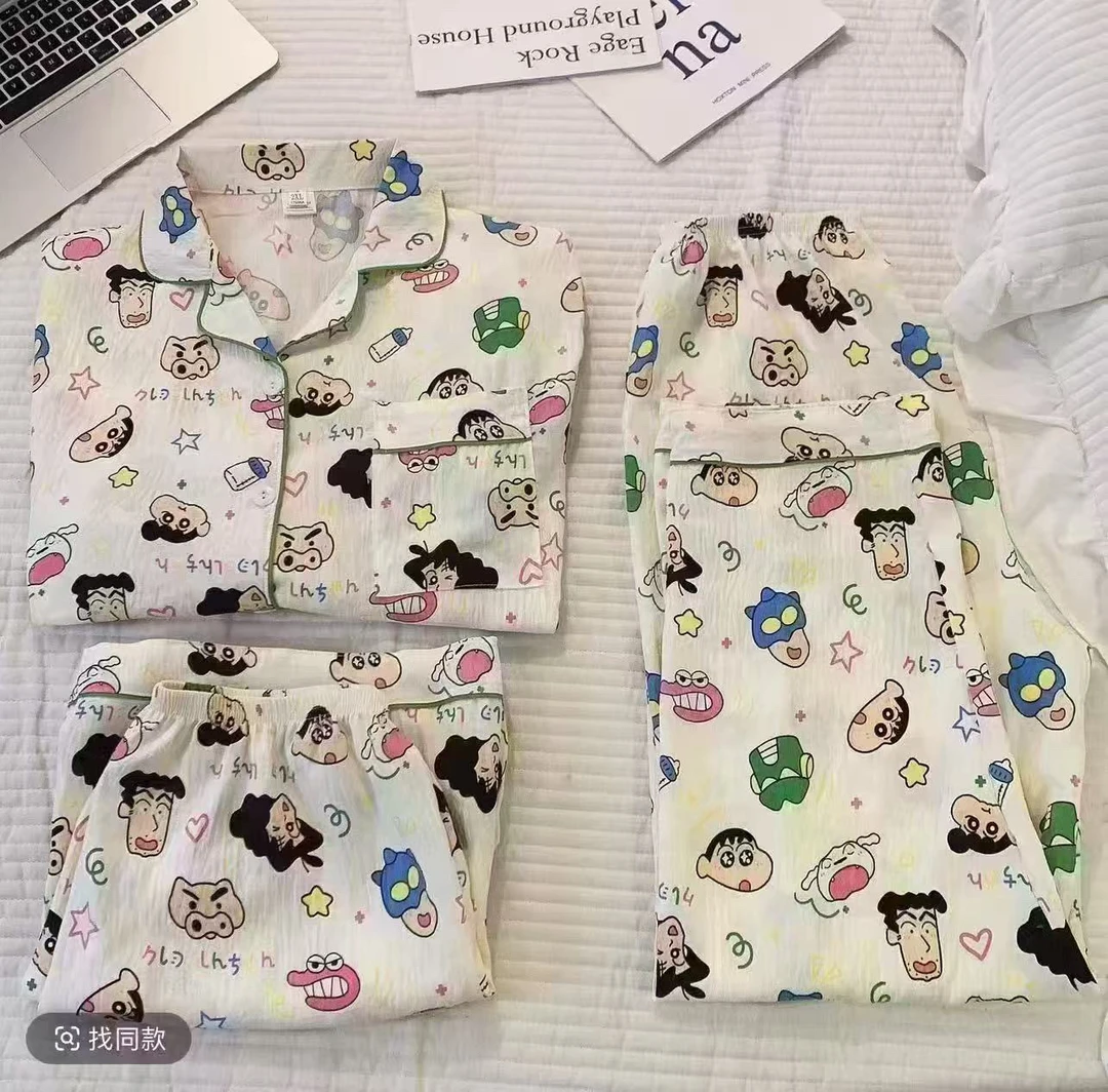 三件套韩系爱心短袖云朵棉睡衣女夏季可外穿甜美可爱家居服