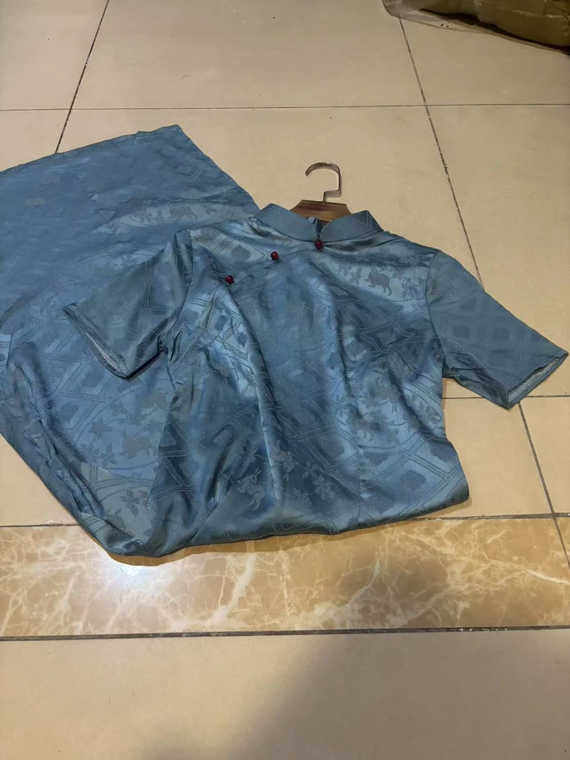 0763 蓝色 菱形 珠珠扣 【灵动小兔】 旗袍