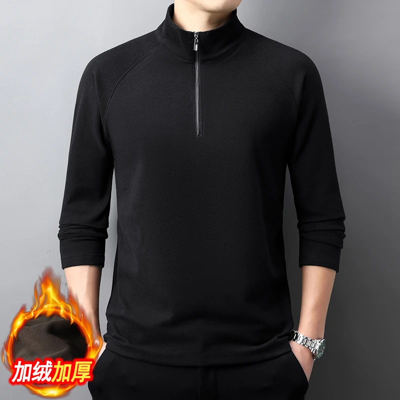 高端定制新款半拉链双面德绒立领打底衫77103