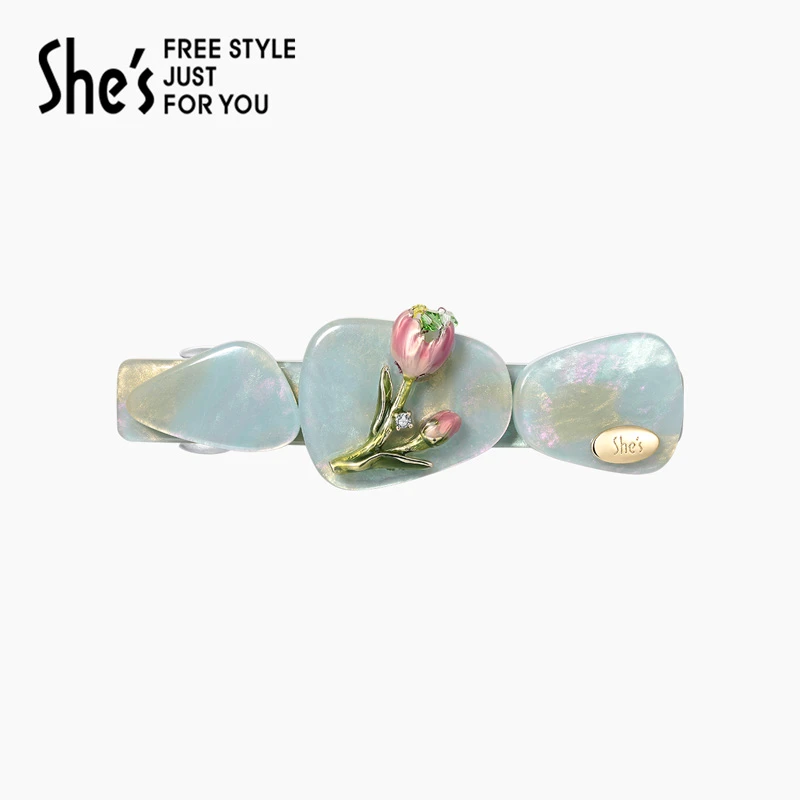 shes植物物语滴油郁金香花朵横夹马尾夹盘发夹发饰头饰品清新气