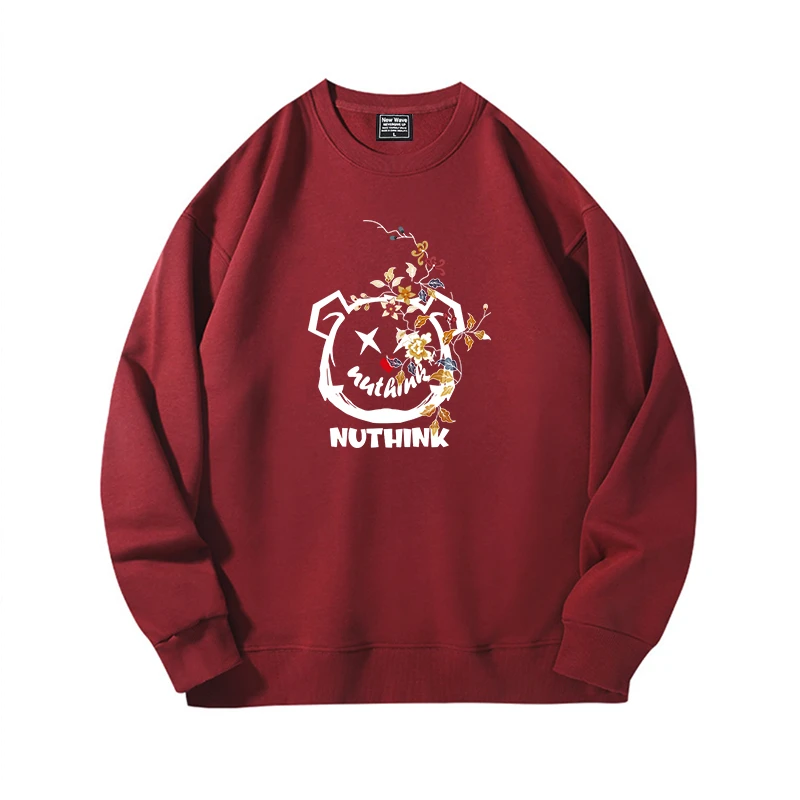 特大码300斤潮牌重磅秋冬加绒加厚圆领卫衣男卡通暴力熊印花长袖