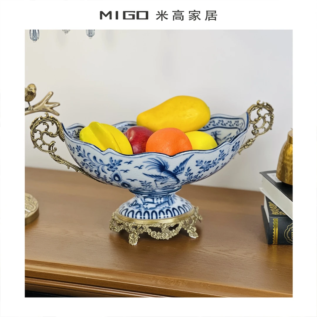 【米高家居】客厅卧室装饰果盘收纳盘高温配纯铜摆件