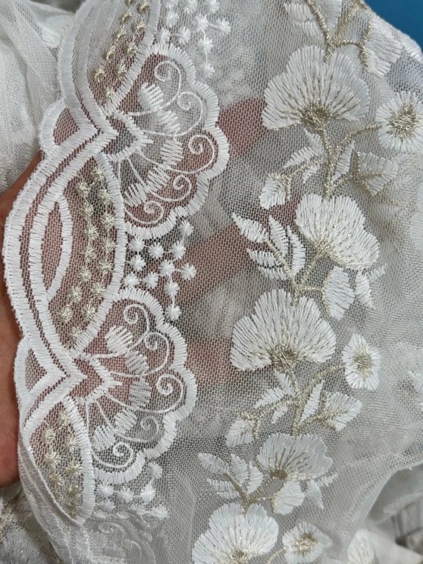 平绣木棉花奶茶色窗帘花边侧边纱