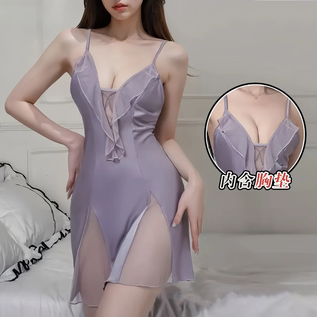 纯欲吊带七夕战袍性感修身冰丝低胸露背修身带胸垫薄款显瘦家居服
