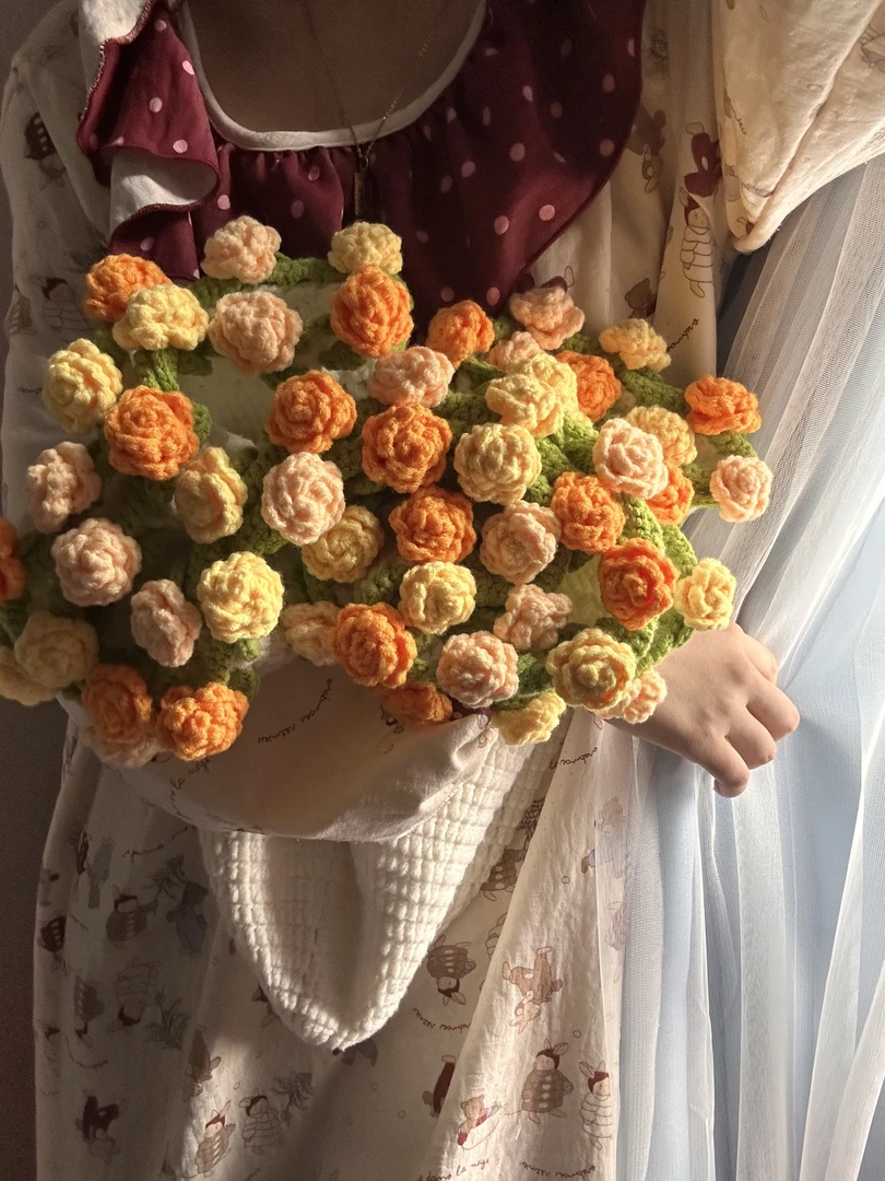 手工编织玫瑰花毯子花束勾针diy材料包毛线钩织花朵毛毯自制礼物