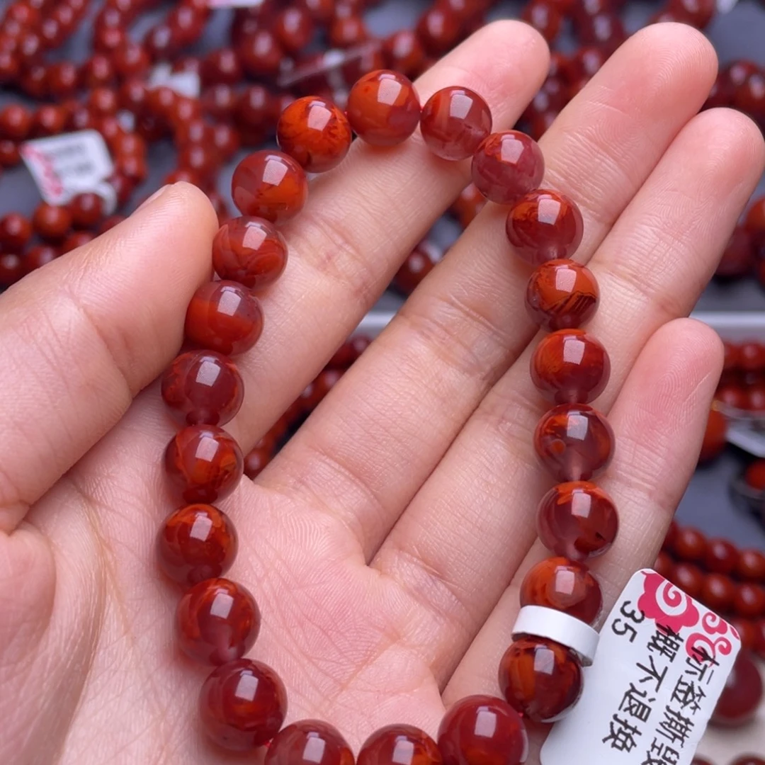 南红玛瑙未镶嵌其他9mm精品瓦西牛血红火焰圆珠手串