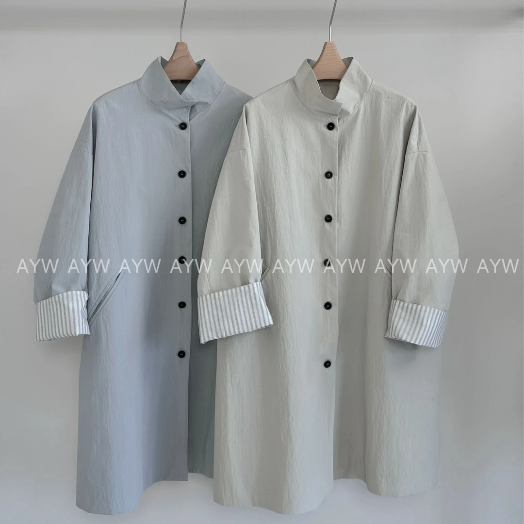 【556-557】ins风立领高级感单排扣极简风通勤版风衣外套