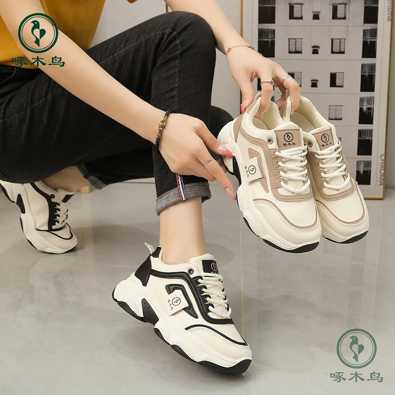 啄木鸟品牌百搭夏季新款时尚厚底跑步ins网面老爹鞋学生
