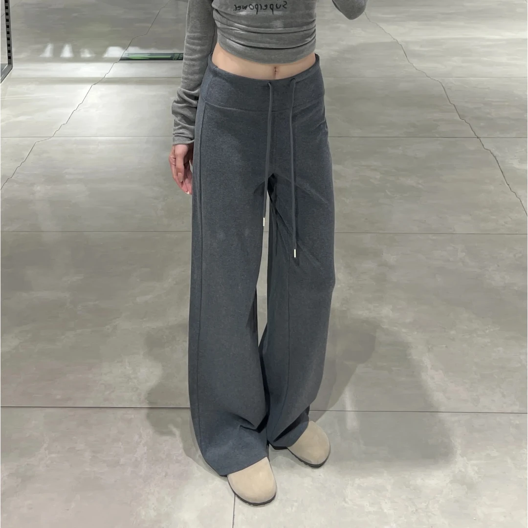 美式加绒运动裤女秋冬2025高腰垂感休闲阔腿裤直筒小个子显瘦卫裤