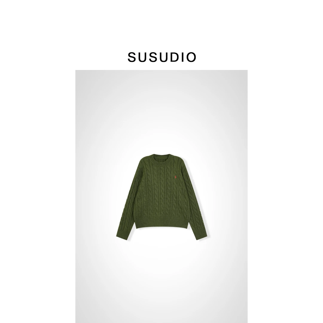 SUSUDIO① 明星毛衣 新款百搭绿色红标毛衣70062-1