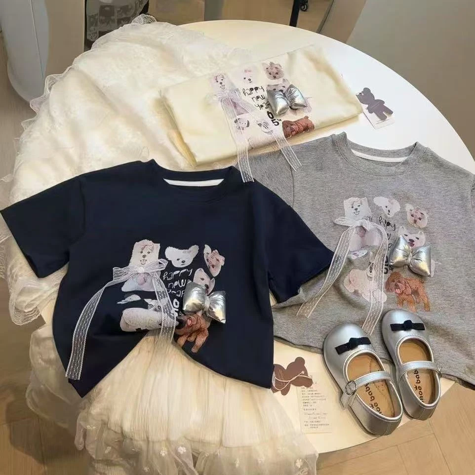 【可爱狗】亲子款女宝纯棉可爱卡通立体装饰百搭休闲圆领T恤短袖