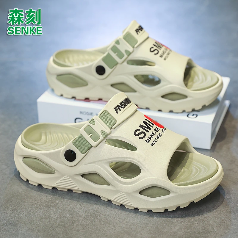 森刻青春潮流防滑拼色轻便柔软沙滩鞋软底室外两穿开车男士凉拖鞋