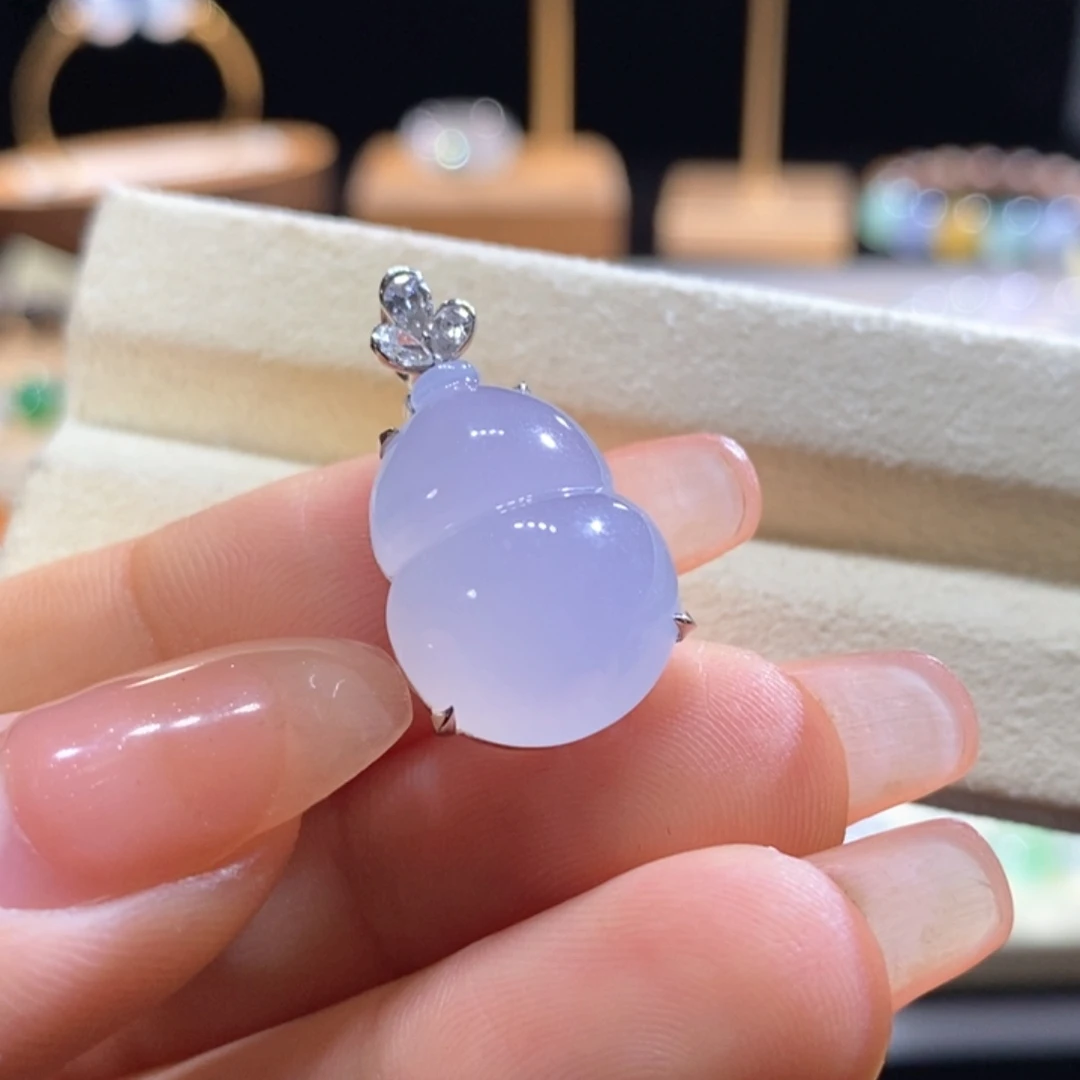 翡翠18K金镶嵌吊坠(不含链)翡翠樱花粉葫芦