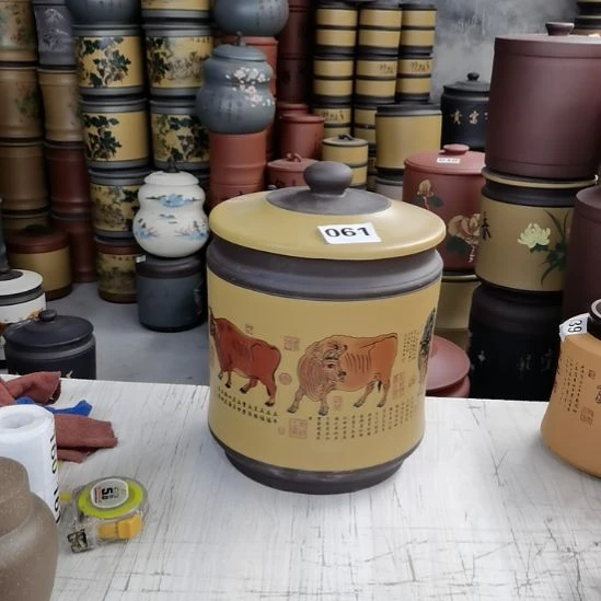 紫砂茶叶罐宝塔五牛图061