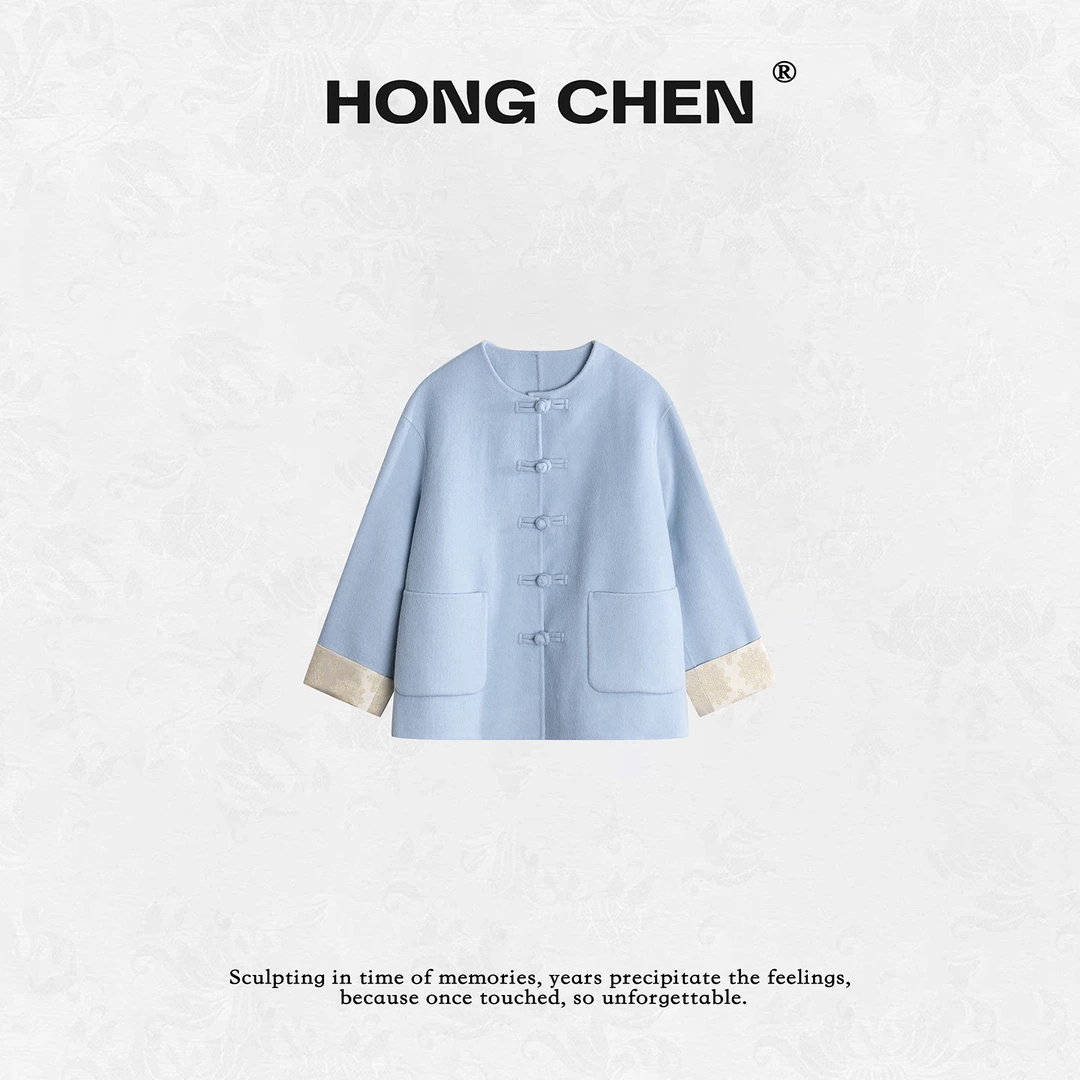 【虹辰】高端进口绵羊毛软糯百搭圆领高级感小香风盘扣外套--HC2132